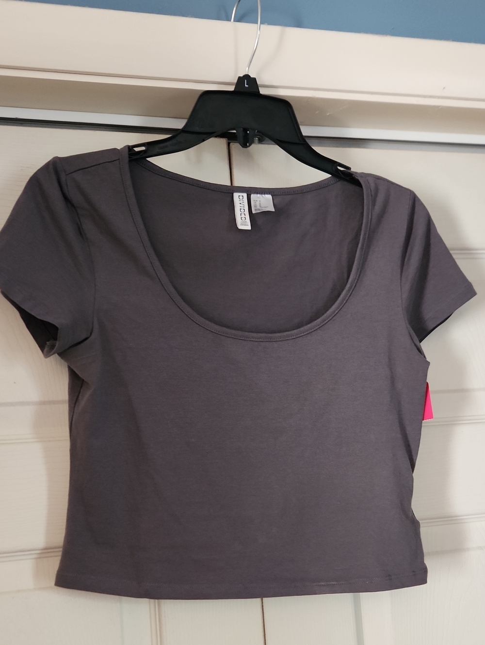 Divided Charcoal Scoop Neck Crop Top